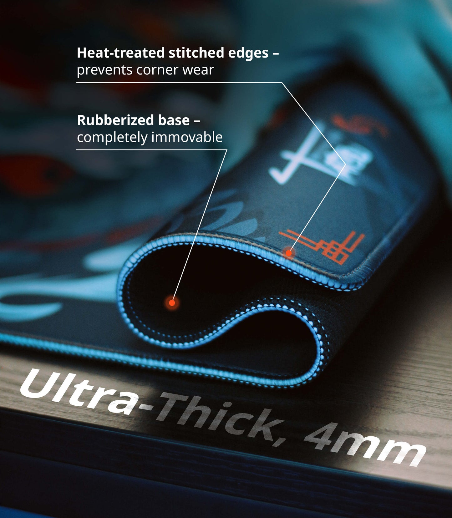 Pro Gaming Mouse Pad XL 35.5” x 15.8”, Thick(4mm) - Control + Speed - Waterproof - Non-Slip Base - Extended Extra Large Desk Mat 900x400x4mm (Hikari Blue).