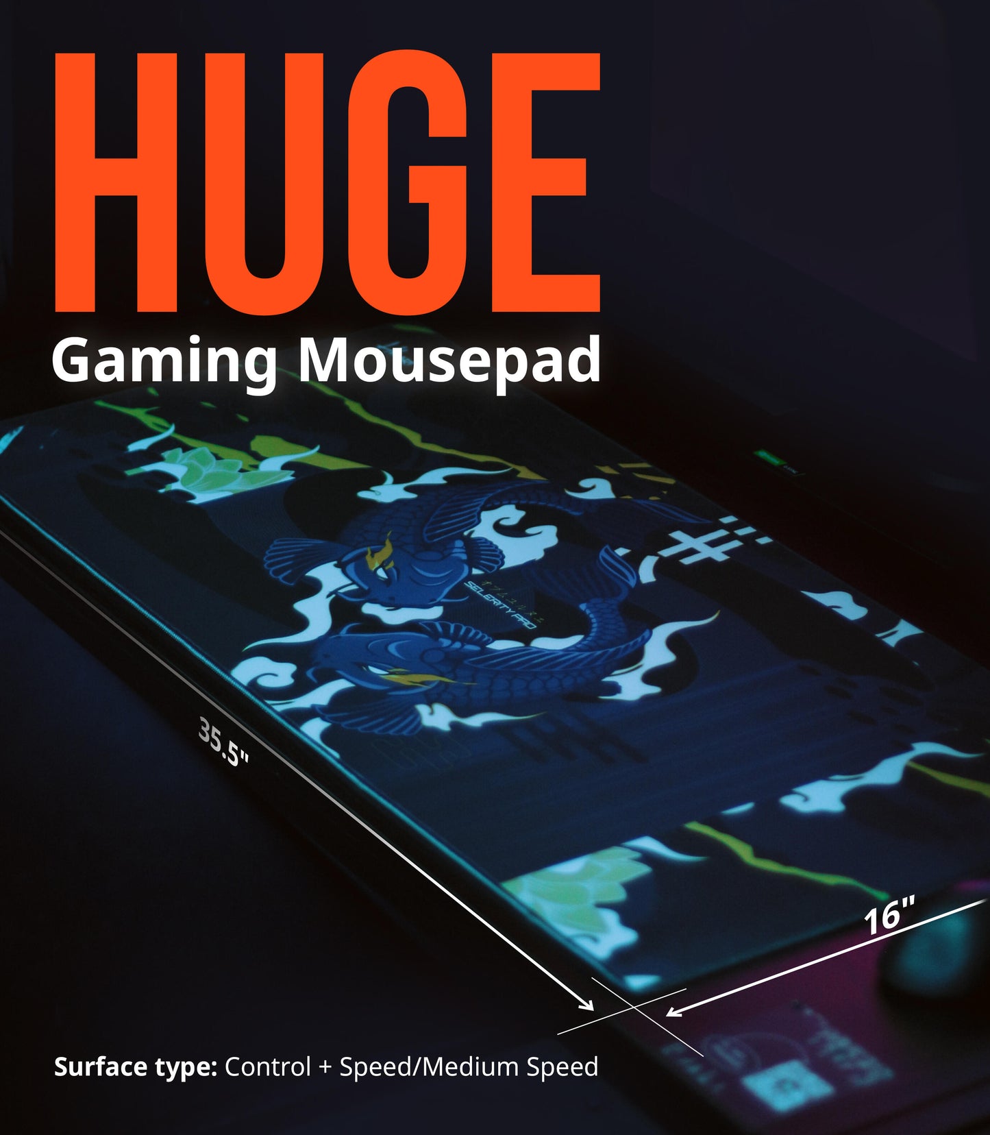 Pro Gaming Mouse Pad XL 35.5” x 15.8”, Thick(4mm) - Control + Speed - Waterproof - Non-Slip Base - Extended Extra Large Desk Mat 900x400x4mm (Hikari Blue).