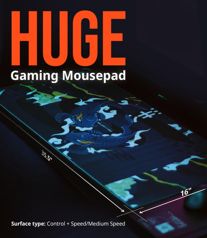 Pro Gaming Mouse Pad XL 35.5” x 15.8”, Thick(4mm) - Control + Speed - Waterproof - Non-Slip Base - Extended Extra Large Desk Mat 900x400x4mm (Hikari Blue).