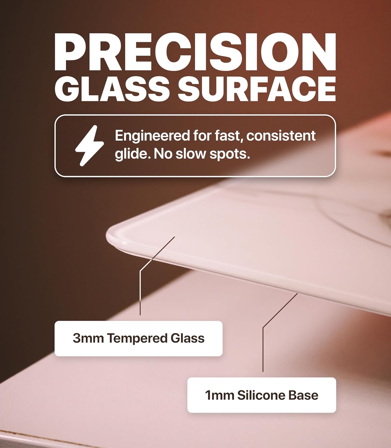 Glass Gaming Mouse Pad Large 19.3 x 16.5 inch – Tempered Hard Mousepad with Full Silicone Base Glasspad for FPS Gaming, Zero Friction, XL, Aiko